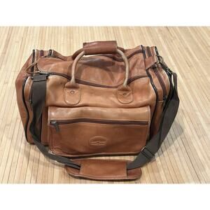 Claire Chase Large Brown Leather Duffle Weekender Bag Tote 👝